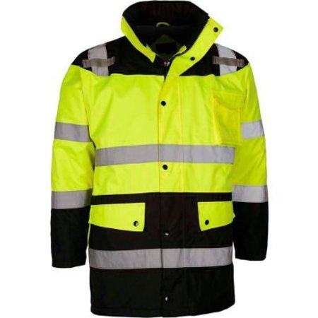 GSS SAFETY GSS Safety Hi-Visibility Class 3 Waterproof Parka Jacket W/Fleece Liner, Lime/Black, M 8501-MD